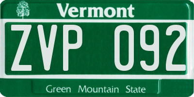 VT license plate ZVP092