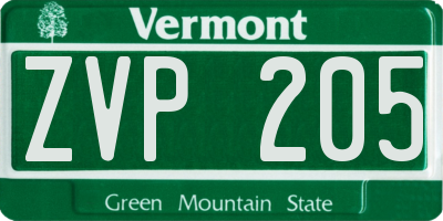 VT license plate ZVP205