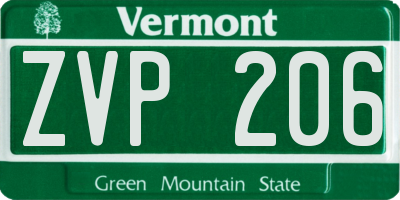 VT license plate ZVP206