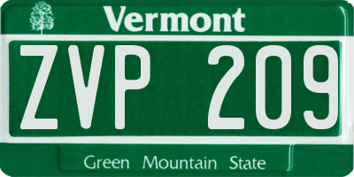 VT license plate ZVP209