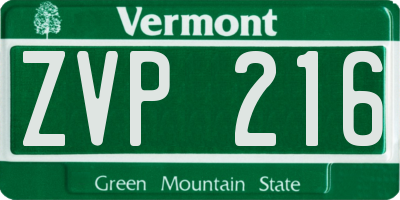 VT license plate ZVP216