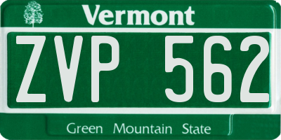 VT license plate ZVP562
