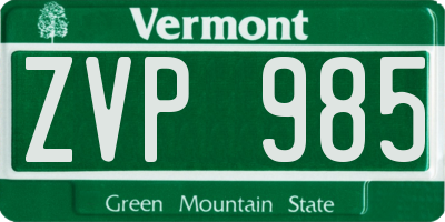 VT license plate ZVP985
