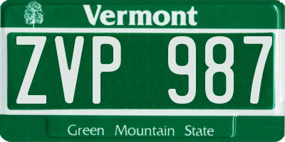 VT license plate ZVP987