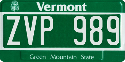 VT license plate ZVP989