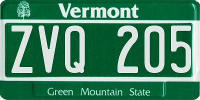 VT license plate ZVQ205
