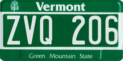 VT license plate ZVQ206