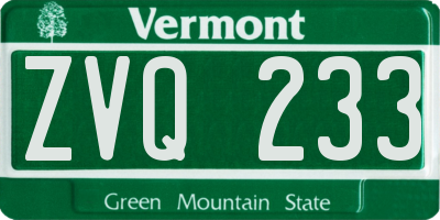 VT license plate ZVQ233