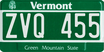 VT license plate ZVQ455