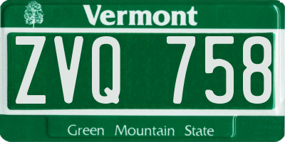VT license plate ZVQ758