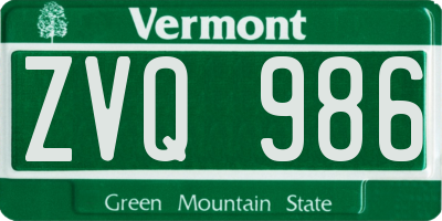 VT license plate ZVQ986