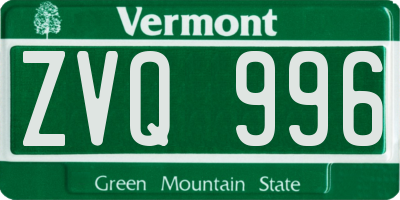 VT license plate ZVQ996