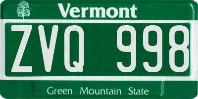 VT license plate ZVQ998