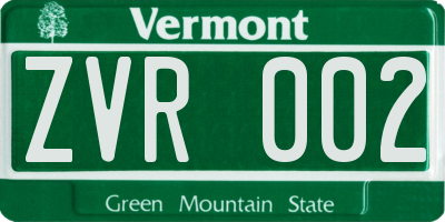 VT license plate ZVR002