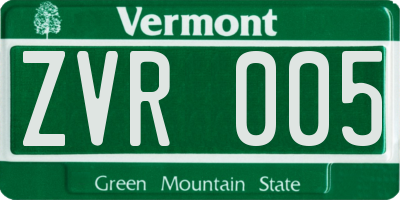 VT license plate ZVR005