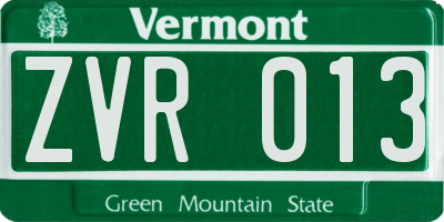 VT license plate ZVR013