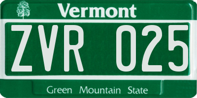 VT license plate ZVR025