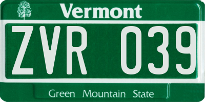 VT license plate ZVR039