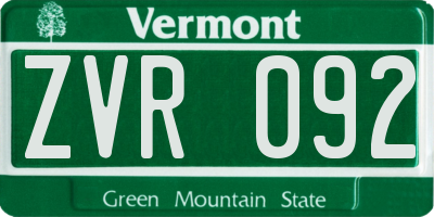 VT license plate ZVR092