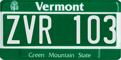 VT license plate ZVR103