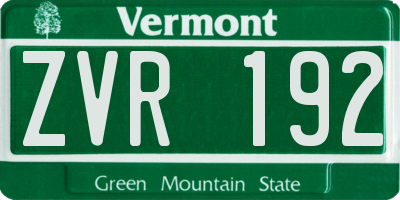 VT license plate ZVR192