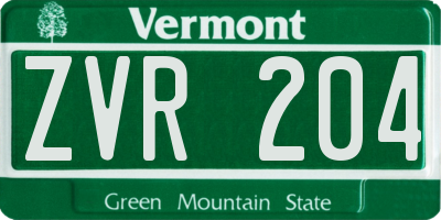 VT license plate ZVR204
