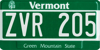 VT license plate ZVR205