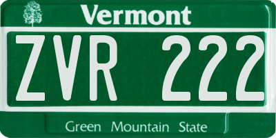 VT license plate ZVR222