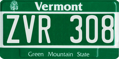 VT license plate ZVR308