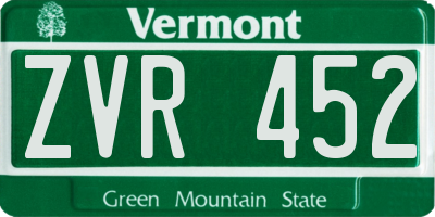 VT license plate ZVR452