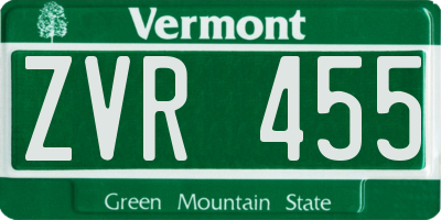VT license plate ZVR455