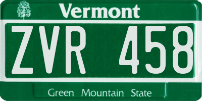 VT license plate ZVR458