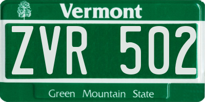 VT license plate ZVR502