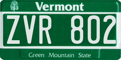 VT license plate ZVR802