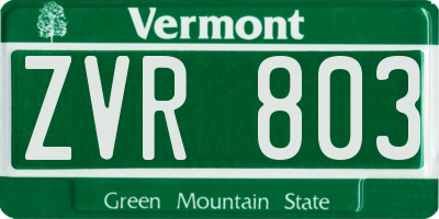 VT license plate ZVR803