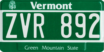 VT license plate ZVR892