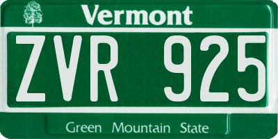 VT license plate ZVR925