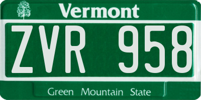 VT license plate ZVR958