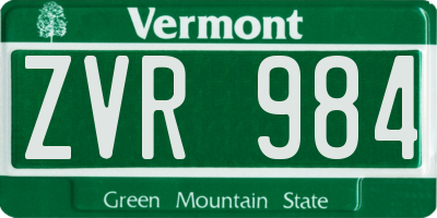 VT license plate ZVR984