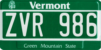 VT license plate ZVR986