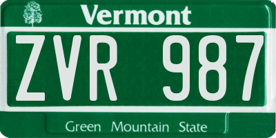 VT license plate ZVR987