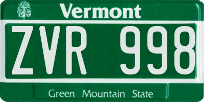 VT license plate ZVR998