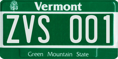 VT license plate ZVS001