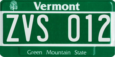 VT license plate ZVS012