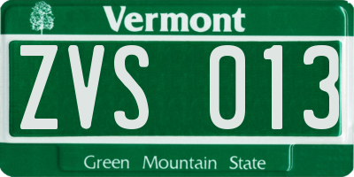 VT license plate ZVS013