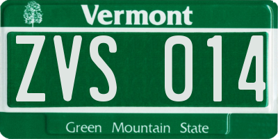 VT license plate ZVS014
