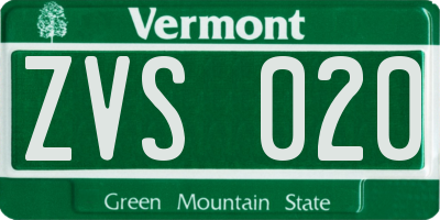 VT license plate ZVS020