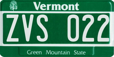 VT license plate ZVS022