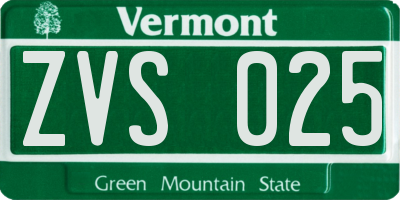 VT license plate ZVS025