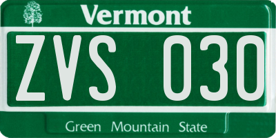 VT license plate ZVS030